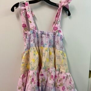 Love ShackFancyWomen's XS Pink Purple Floral Ruffle Tiered Tie Sun Dress